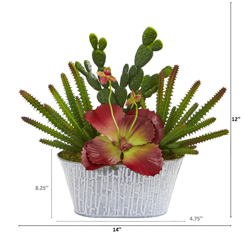 14” Mixed Succulent Artificial Plant in White Tin Planter, photo 2 of 2