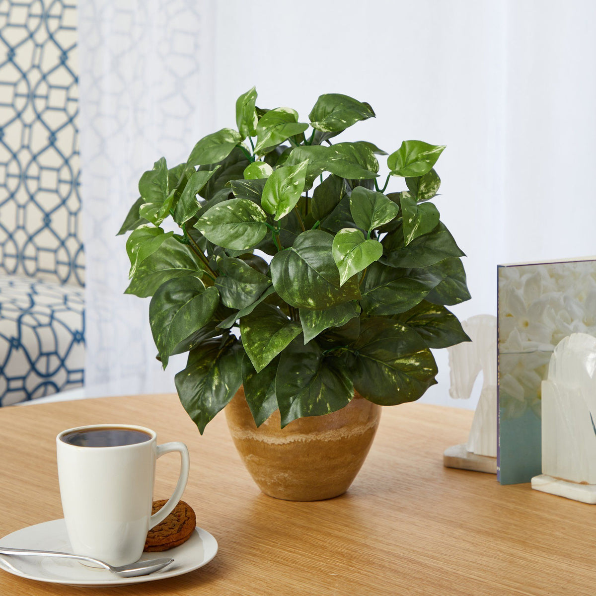 14” Pothos Artificial Plant in Ceramic Planter, photo 3 of 3