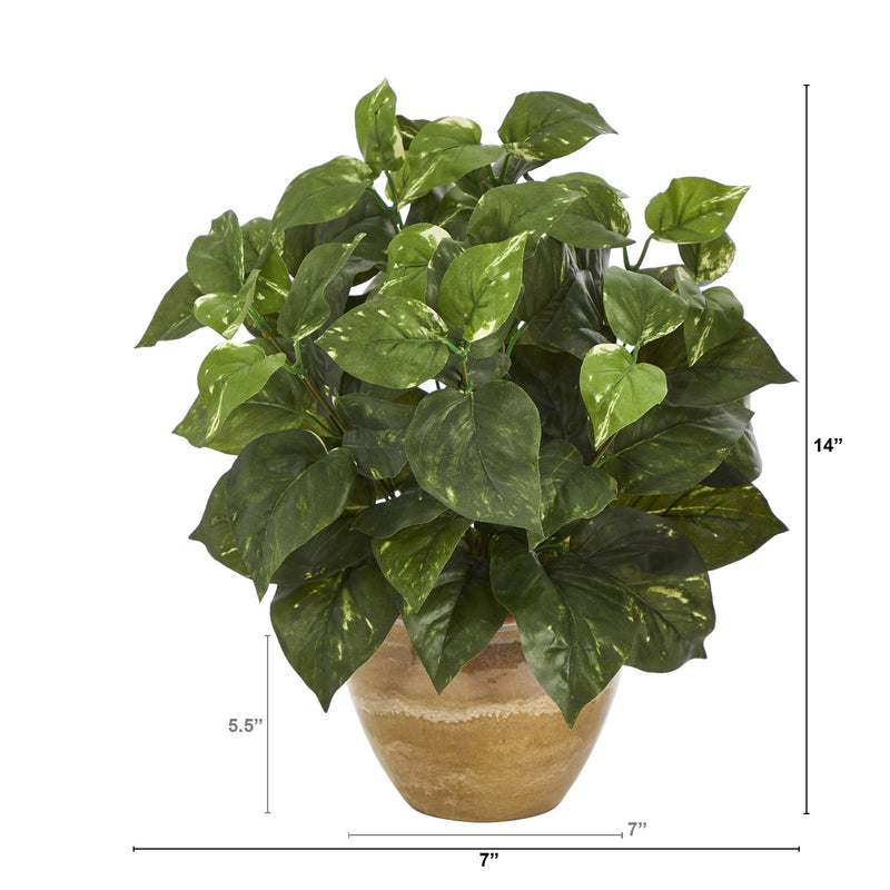 14” Pothos Artificial Plant in Ceramic Planter, photo 2 of 3