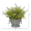 14” Rosemary Artificial Plant in Vintage Metal Bowl with Copper Trimming