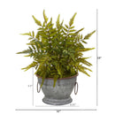 15” Fern Artificial Plant in Vintage Metal Bowl with Copper Trimming