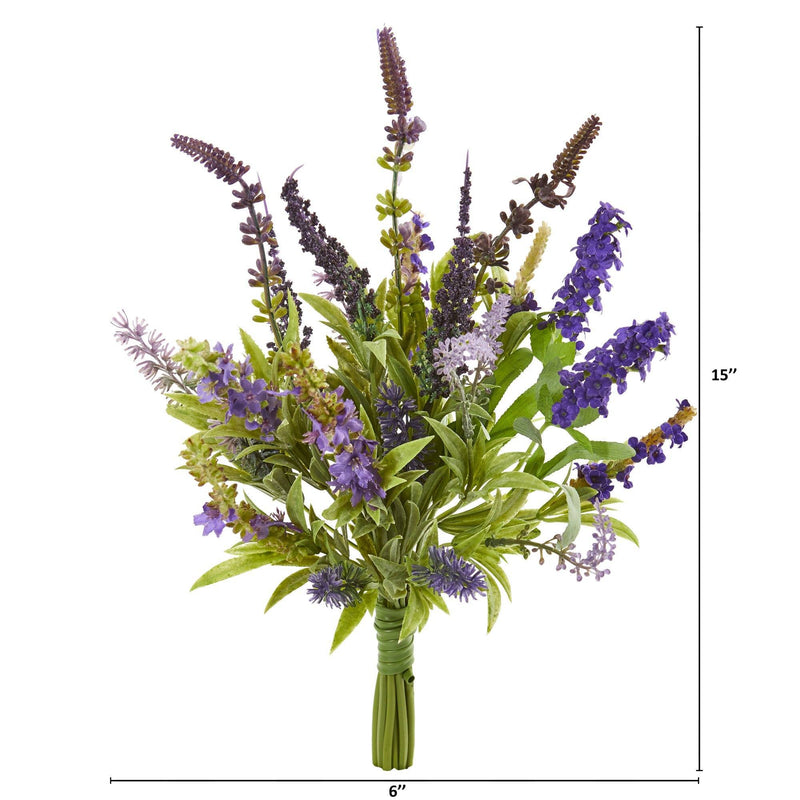 15” Lavender Artificial Flower Bouquet (Set of 3)