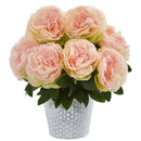15” Peony Artificial Arrangement in Embossed White Vase