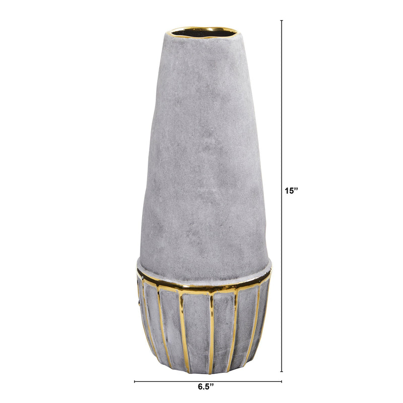 15” Regal Stone Decorative Vase with Gold Accents