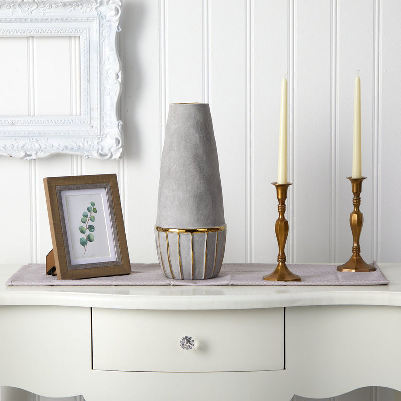 15” Regal Stone Decorative Vase with Gold Accents