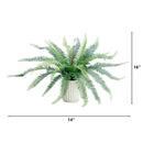 16” Artificial Boston Fern Plant in Decorative Cement Planter