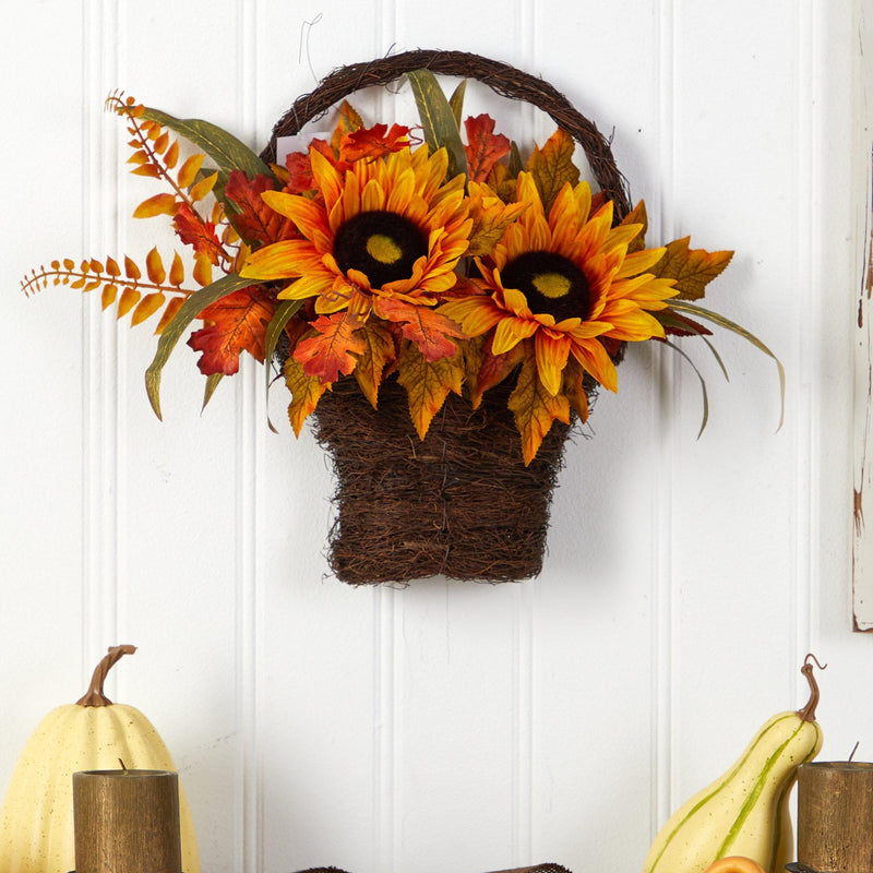 16” Fall Sunflower Artificial Autumn Arrangement in Decorative Basket, photo 3 of 4