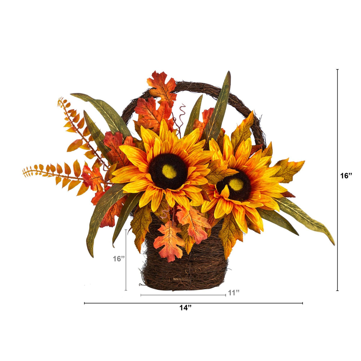 16” Fall Sunflower Artificial Autumn Arrangement in Decorative Basket, photo 2 of 4
