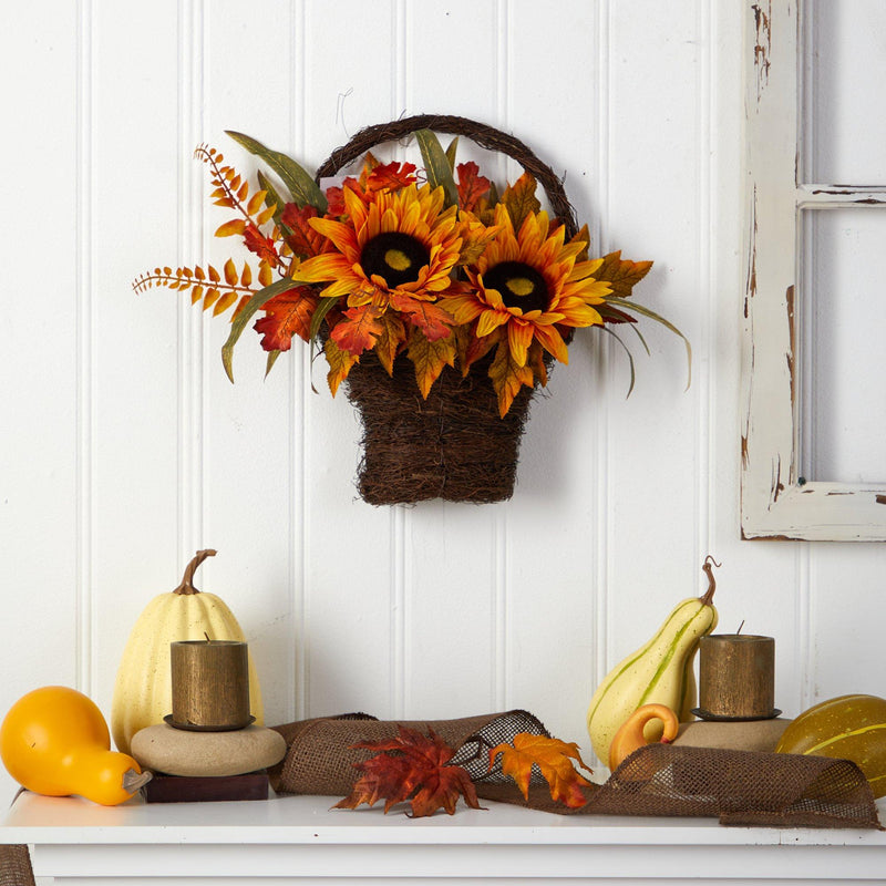16” Fall Sunflower Artificial Autumn Arrangement in Decorative Basket, photo 4 of 4