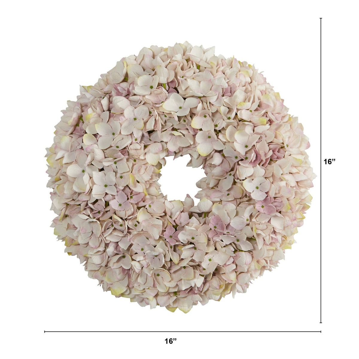 16” Hydrangea Artificial Wreath Pink & White Shades, photo 3 of 4