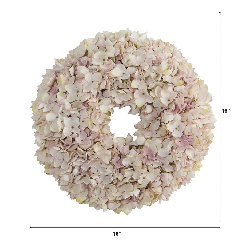 16” Hydrangea Artificial Wreath Pink & White Shades, photo 3 of 4