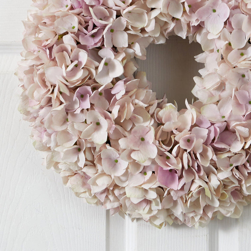 16” Hydrangea Artificial Wreath Pink & White Shades, photo 2 of 4