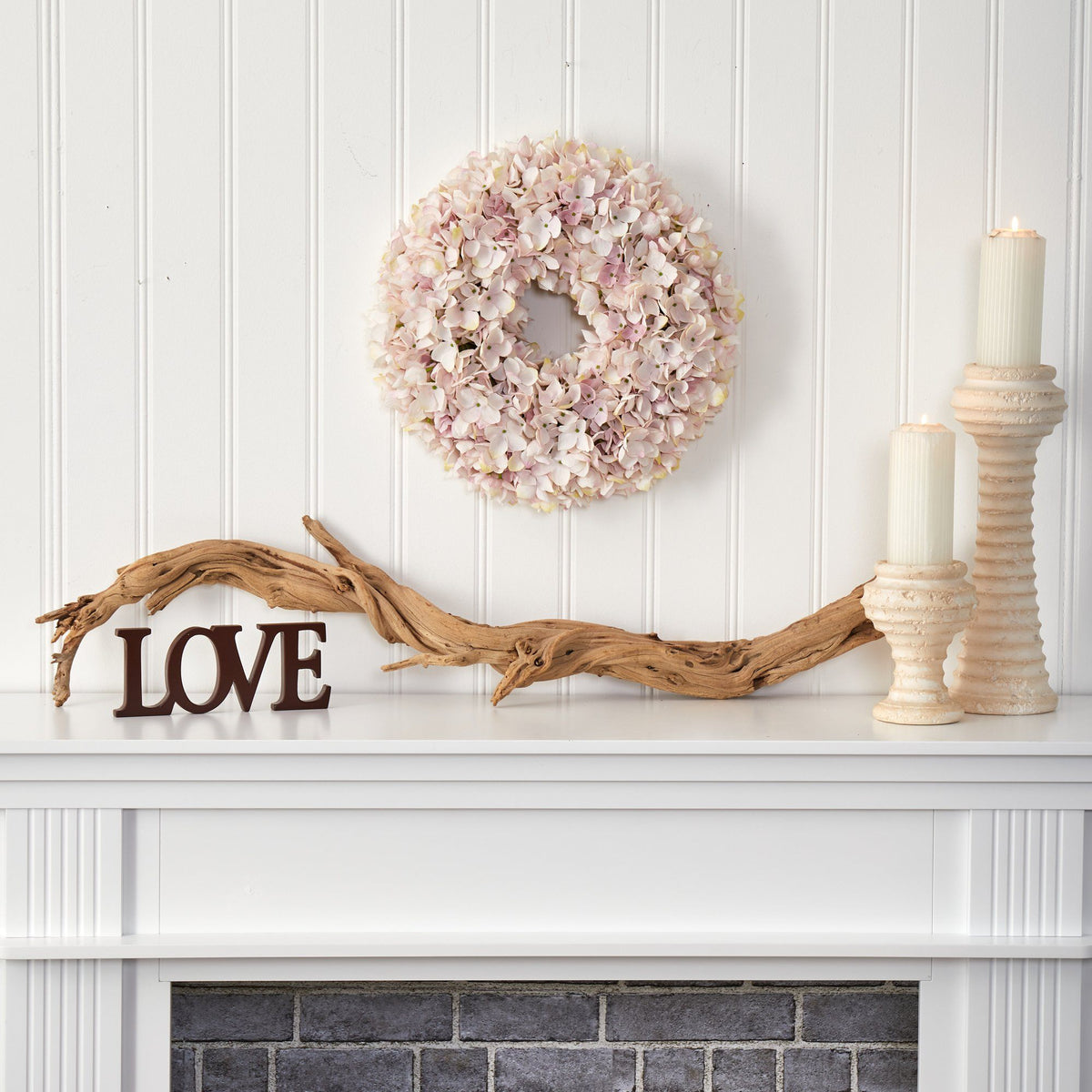16” Hydrangea Artificial Wreath Pink & White Shades, photo 4 of 4