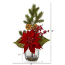 16" Poinsettia, Berry and Pine Artificial Arrangement in Vase"