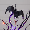 16” Pre-Lit Artificial Halloween Black Spooky Twig Tree with Bats and 20 Orange & Purple LED Lights