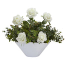 16” Roses and Eucalyptus Arrangement in White Vase