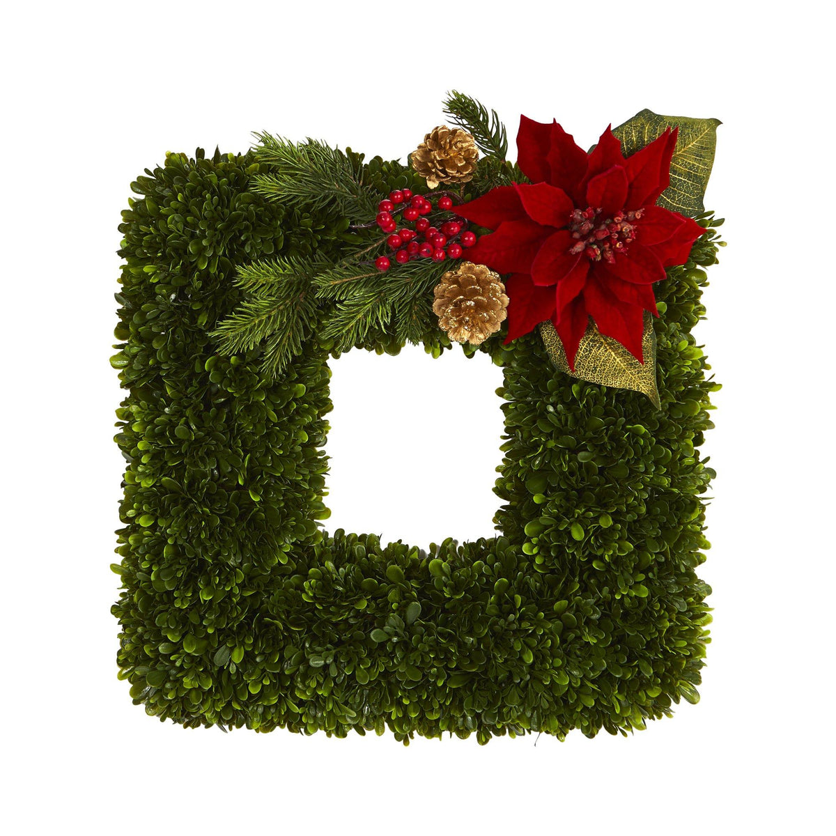 16” Tea Leaf and Poinsettia Artificial Square Wreath, photo 5 of 5