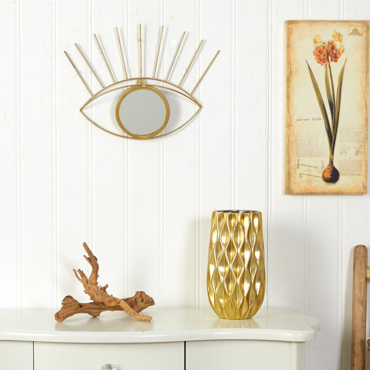 17” Gold Metal Glam Eye Wall Decor Accent Mirror, photo 3 of 3