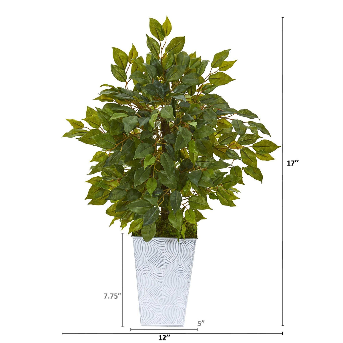 17” Mini Ficus Artificial Tree in Embossed White Planter, photo 2 of 2