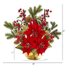 17” Poinsettia, Holly Berry and Pine Artificial Arrangement