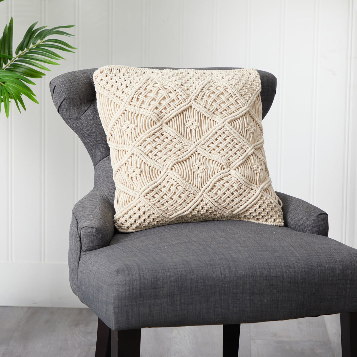 18” Boho Cross Woven Macrame Decorative Pillow Cover, photo 5 of 6