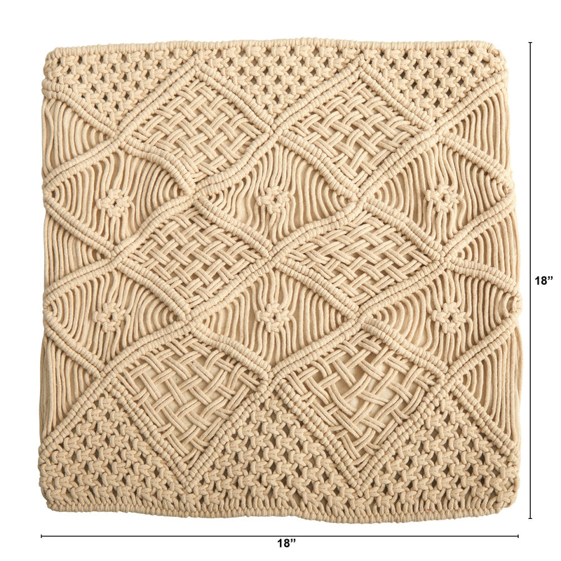 18” Boho Cross Woven Macrame Decorative Pillow Cover, photo 2 of 6