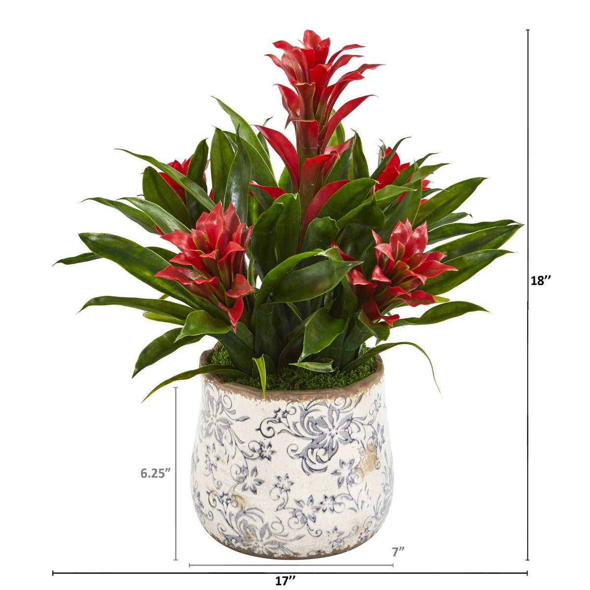 18” Bromeliad Artificial Plant in Floral Vase, photo 2 of 4