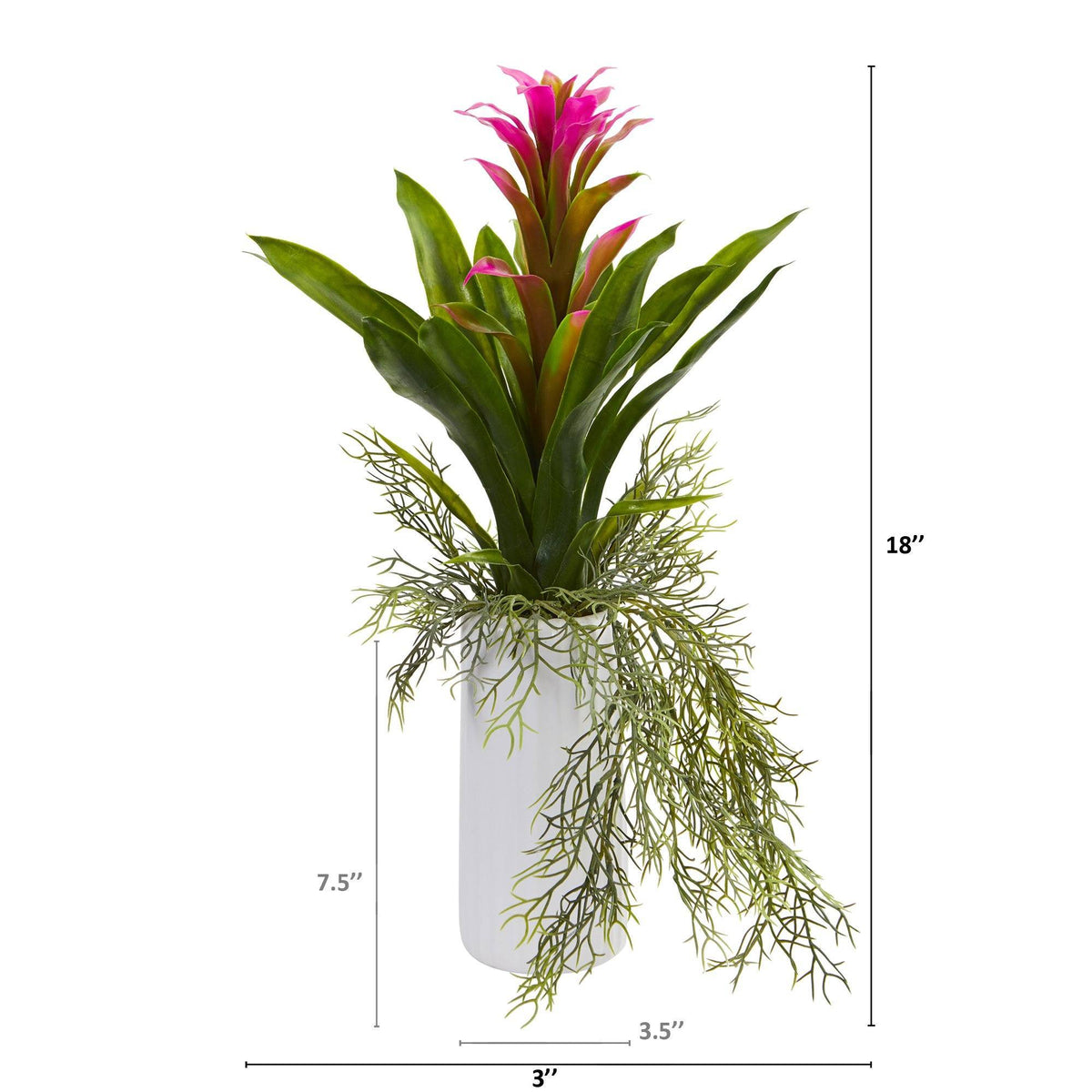 18” Bromeliad Artificial Plant in White Planter, photo 2 of 6
