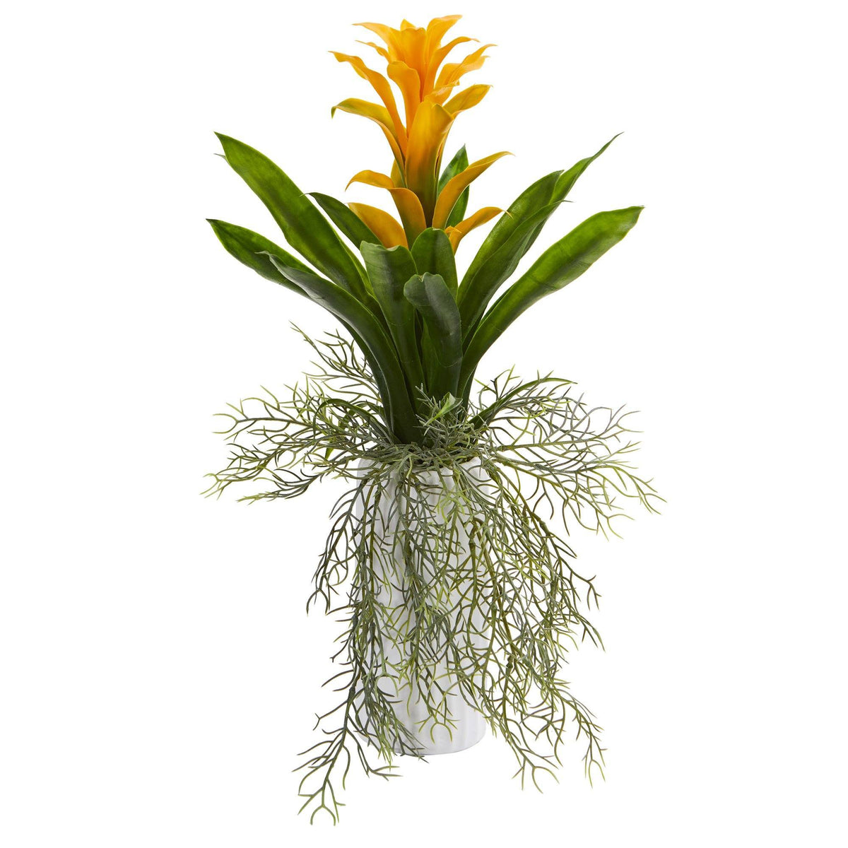 18” Bromeliad Artificial Plant in White Planter, photo 6 of 6