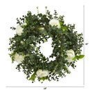 18” Eucalyptus and Camellia Double Ring Artificial Wreath with Twig Base