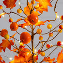 18" Pre-Lit Artificial Maple Tree with Pumpkin Ornaments and 30 LED String Lights in Burlap Wrapped Base Base