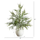 18" Pre-Lit Artificial Mini Snowed Cypress Christmas Tree with 12 LED Lights in  White Ceramic Planter