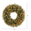 18" Pre-Lit Autumn Boxwood Artificial Fall Wreath with 25 Warm White LED Lights