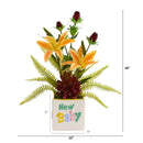 18” Lily, Thistle and Succulent Artificial Arrangement in Vase