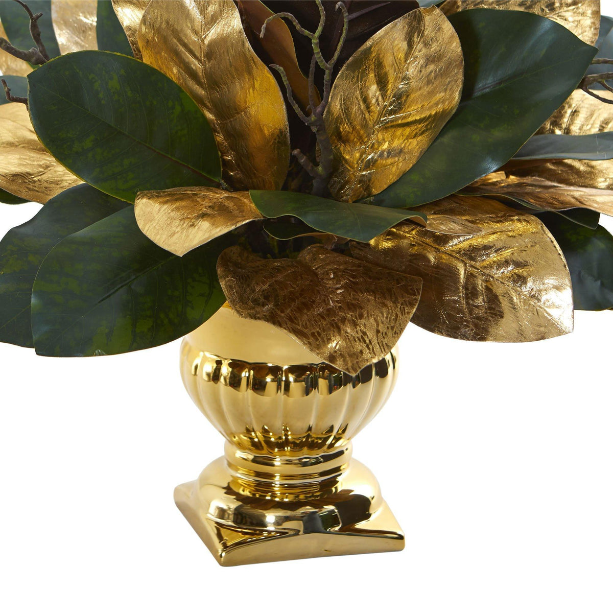 18” Magnolia Leaf Artificial Arrangement in Gold Planter, photo 2 of 2