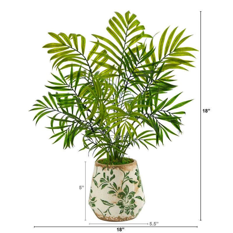 18” Mini Areca Palm Artificial Plant in Floral Vase