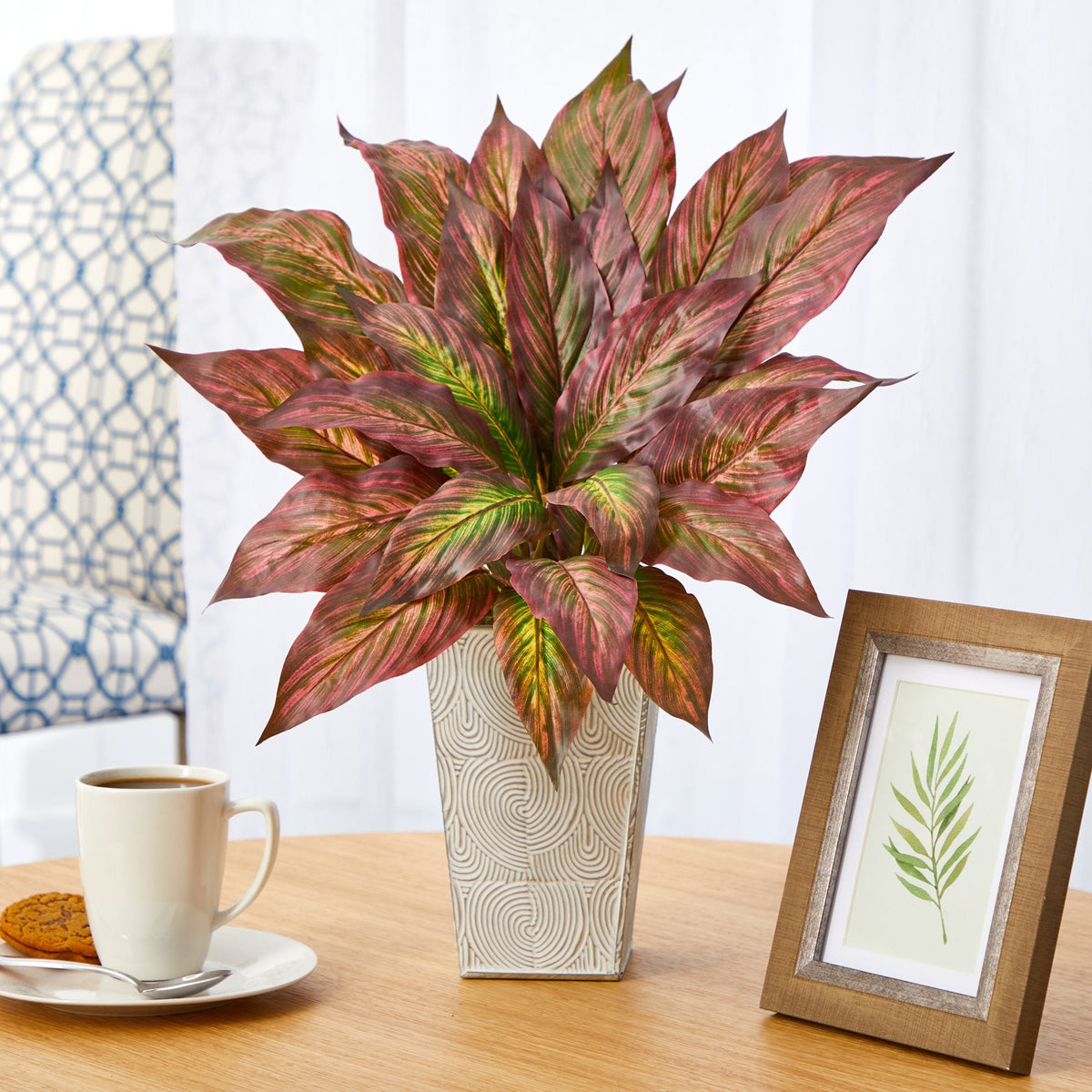 18” Musa Leaf Artificial Plant in Embossed White Planter, photo 3 of 3