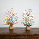 18" Pre-Lit Artificial Easter Egg Twig Tree with 30 LED Lights in Burlap Wrapped Base - Set of 2