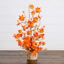 18" Pre-Lit Artificial Maple Tree with Pumpkin Ornaments and 30 LED String Lights in Burlap Wrapped Base Base