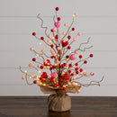 18" Pre-Lit Artificial Valentine's Day Heart & Berry Twig Tree with 30 LED String Lights in Burlap Wrapped Base