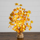 18" Pre-Lit Autumn Maple Artificial Fall Tree with 30 LED String Lights in Burlap Wrapped Base