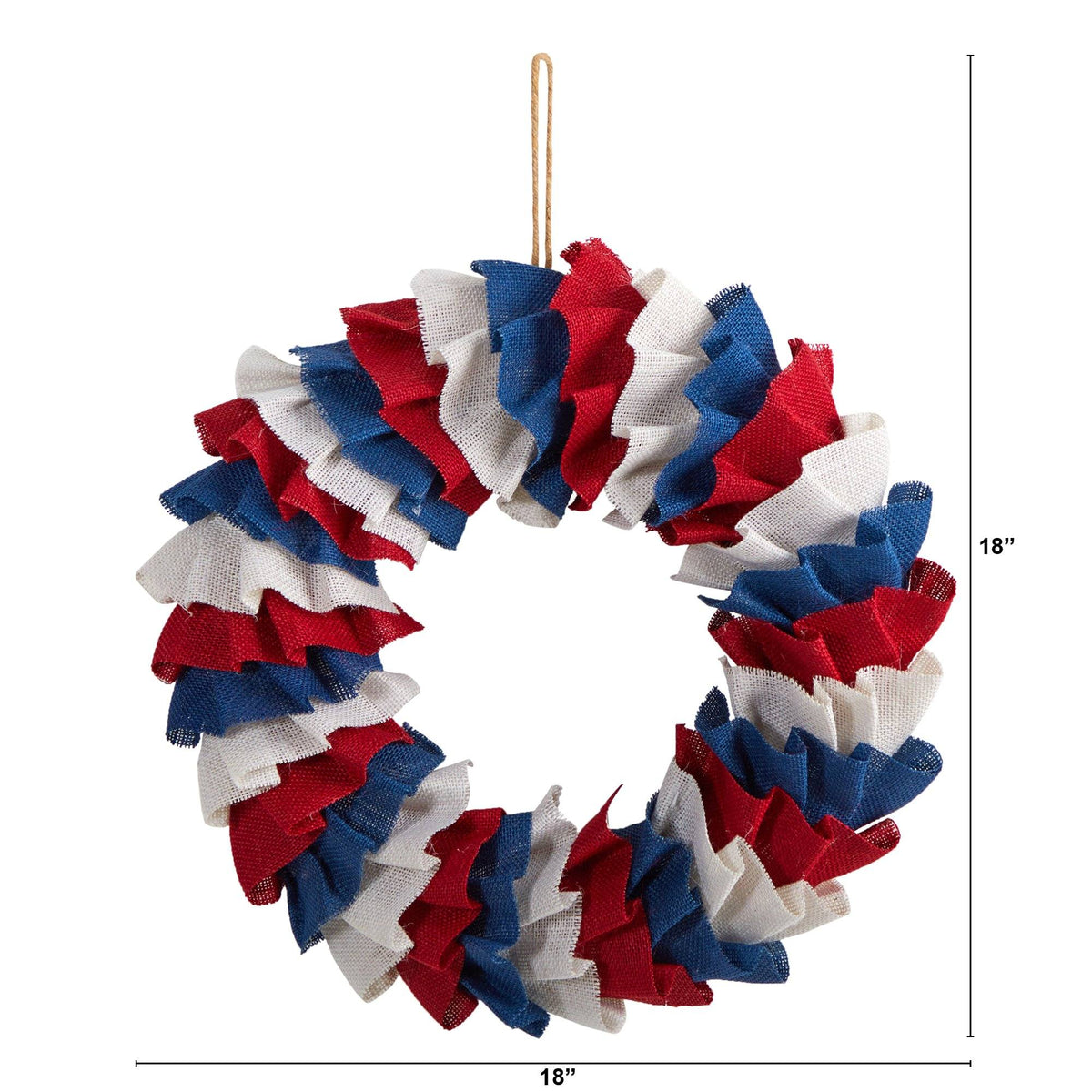 18” Red White and Blue “Americana” Burlap Wreath, photo 3 of 4