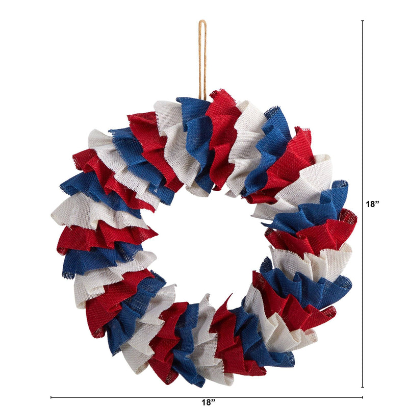 18” Red White and Blue “Americana” Burlap Wreath, photo 3 of 4