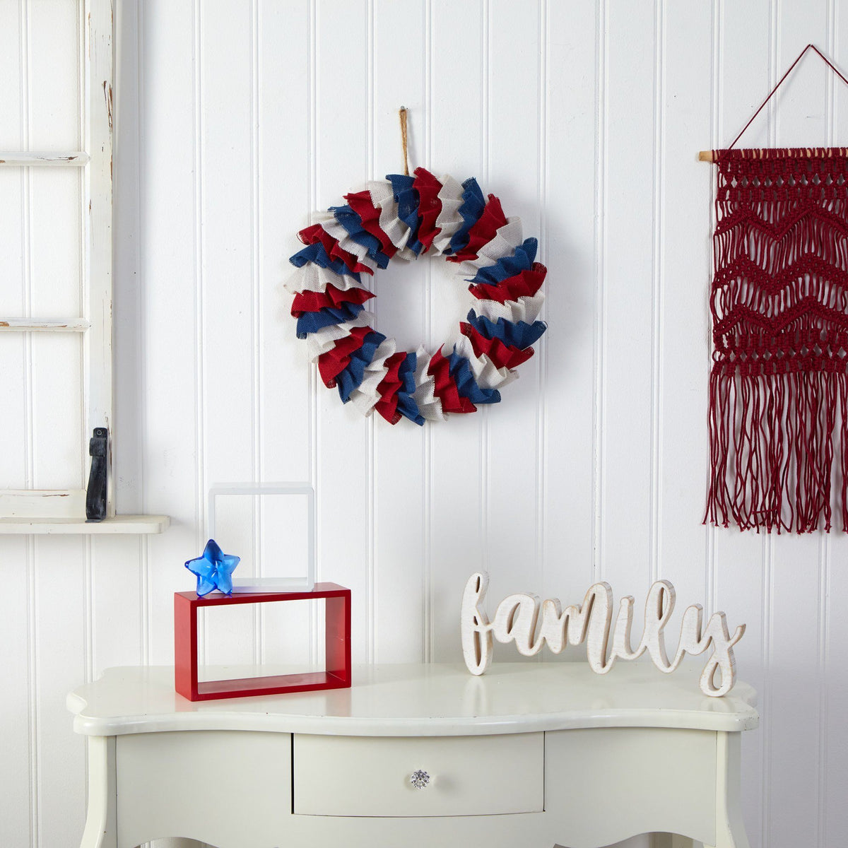 18” Red White and Blue “Americana” Burlap Wreath, photo 4 of 4