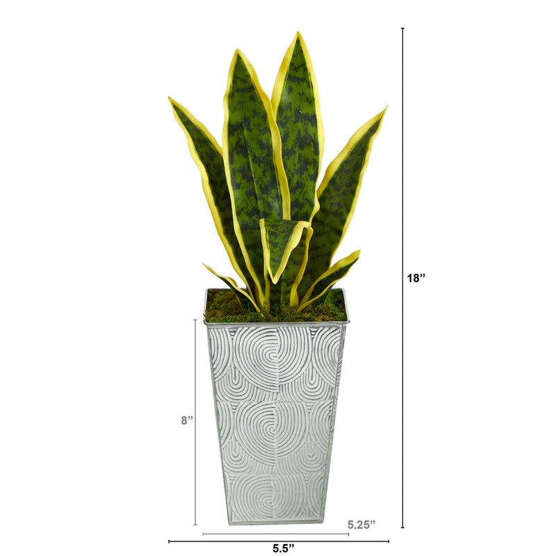 18” Sansevieria Artificial Plant in Embossed White Planter, photo 2 of 4
