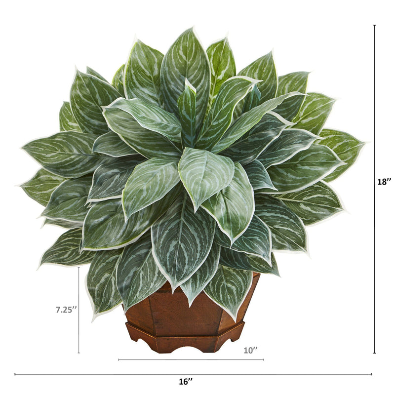 18” Silver Aglaonema Artificial Plant in Decorative Planter (Real Touch), photo 2 of 2