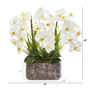 18” Triple Phalaenopsis Orchid Artificial Arrangement in Vintage Vase