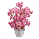 19” Cherry Blossom Artificial Arrangement in White Vase with Silver Trimming
