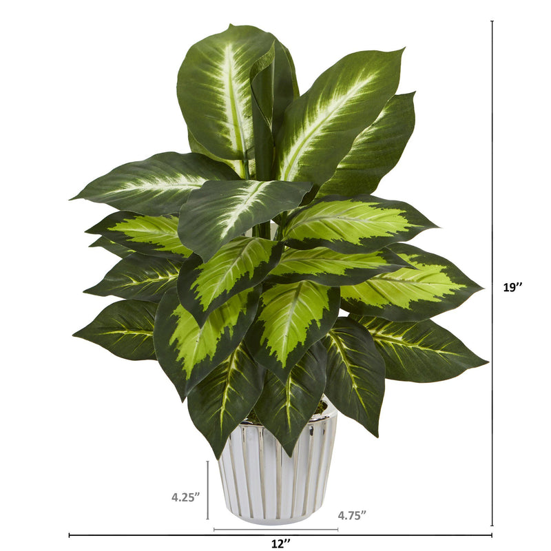 19” Dieffenbachia Artificial Plant in White Vase (Set of 2), photo 2 of 5