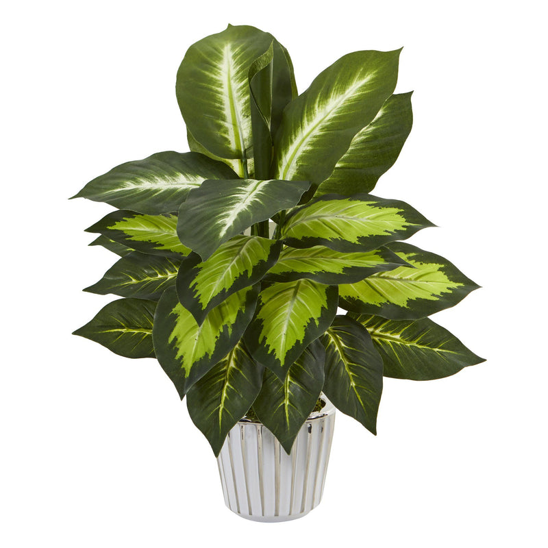 19” Dieffenbachia Artificial Plant in White Vase (Set of 2), photo 3 of 5